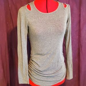 Pinc, Ruched, Grey, Open Shoulder Sweater, Medium